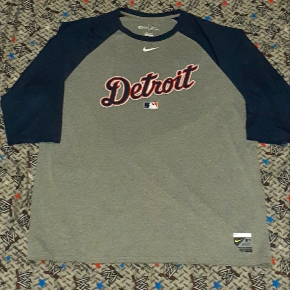 Nike Dri Fit Detroit Tigers Raglan 3/4 Sleeve Baseball Jersey Tee Shirt